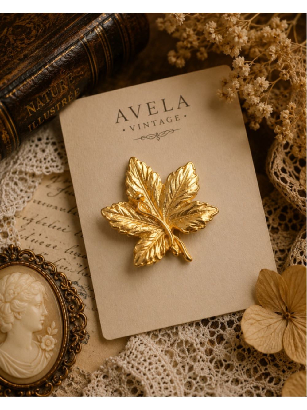 Vintage NOS Gold Tone Maple Leaf Brooch USA Mark